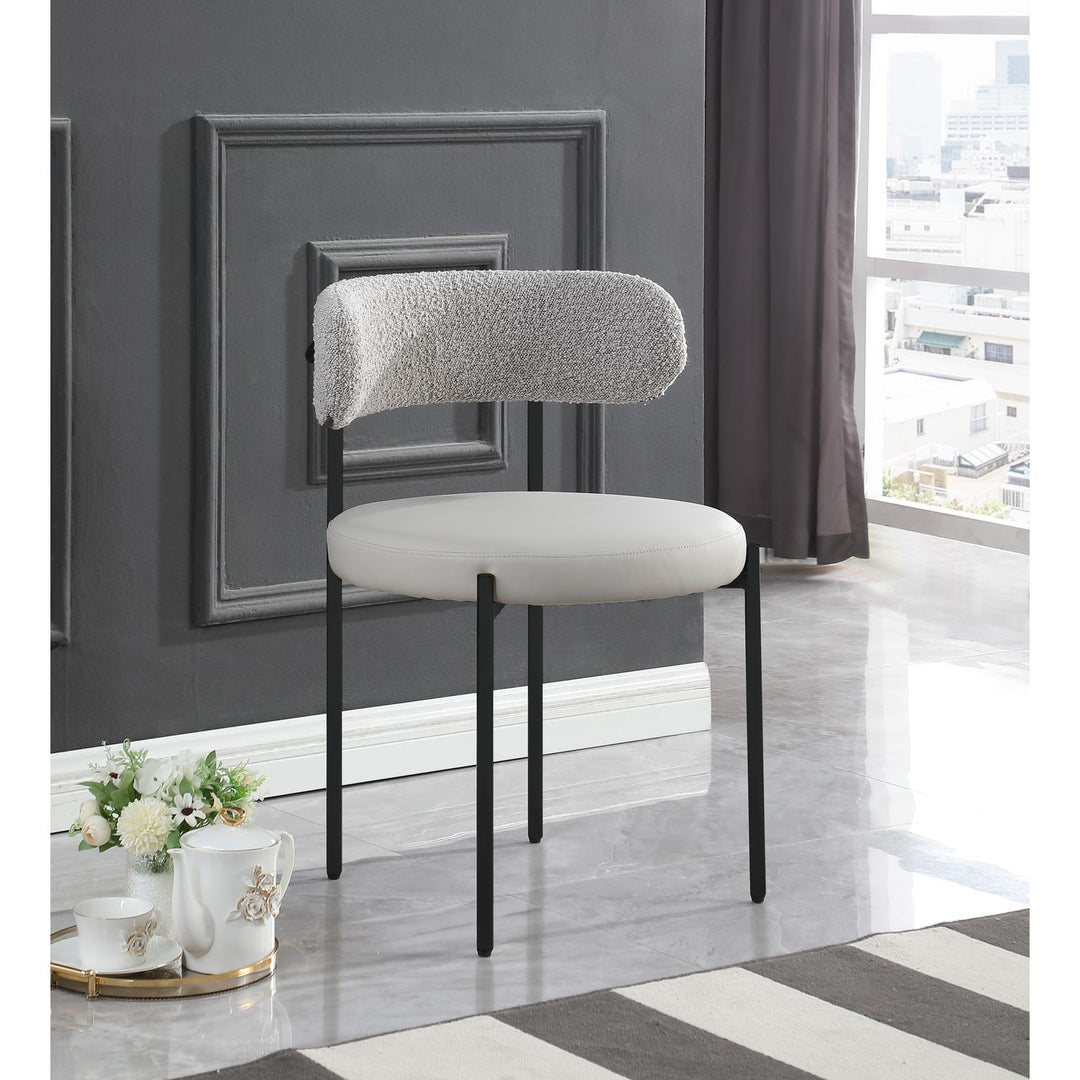Beacon Vegan Leather And Boucle Fabric Upholstered Dining Chair — Taupe / Matte Black