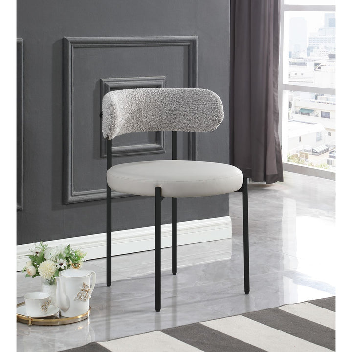 Beacon Vegan Leather And Boucle Fabric Upholstered Dining Chair — Taupe / Matte Black