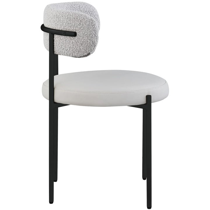 Beacon Vegan Leather And Boucle Fabric Upholstered Dining Chair — Taupe / Matte Black