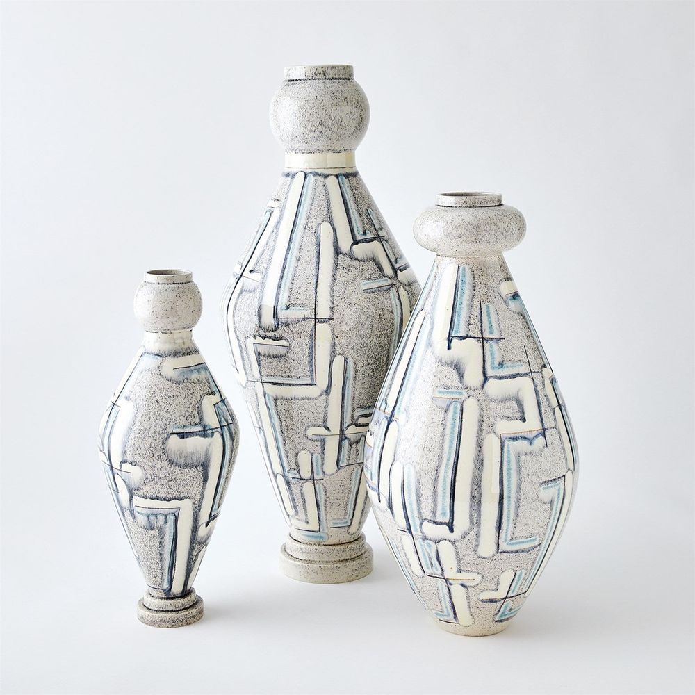Vases Spindle Vase-Grey/Blue Painted-Med