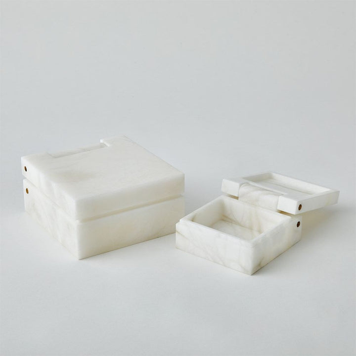Hinged Alabaster Box-White-Lg