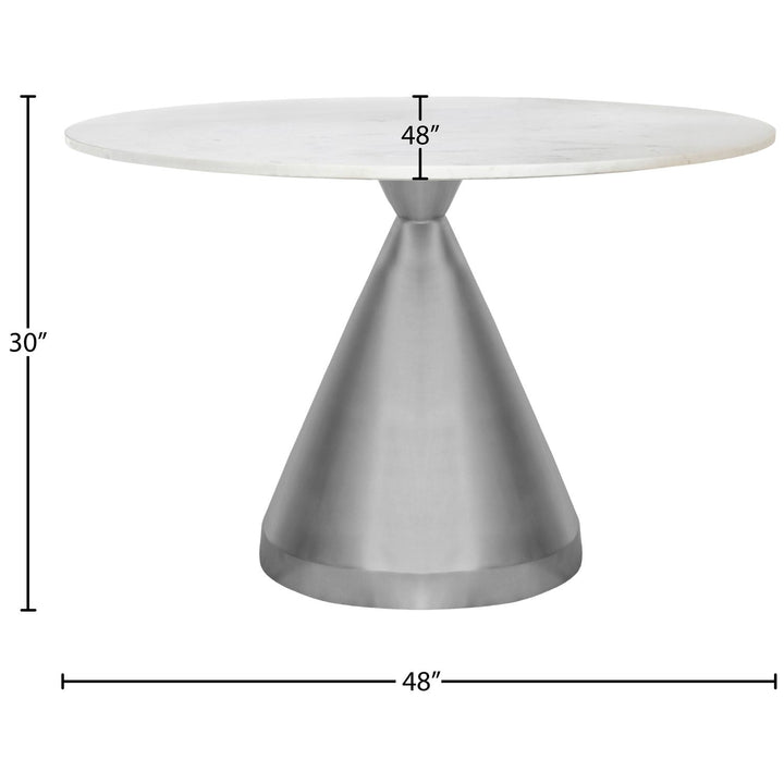Emery Genuine Marble Top And Steel Base Dining Table — White / Brushed Silver