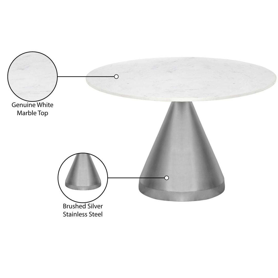 Emery Genuine Marble Top And Steel Base Dining Table — White / Brushed Silver
