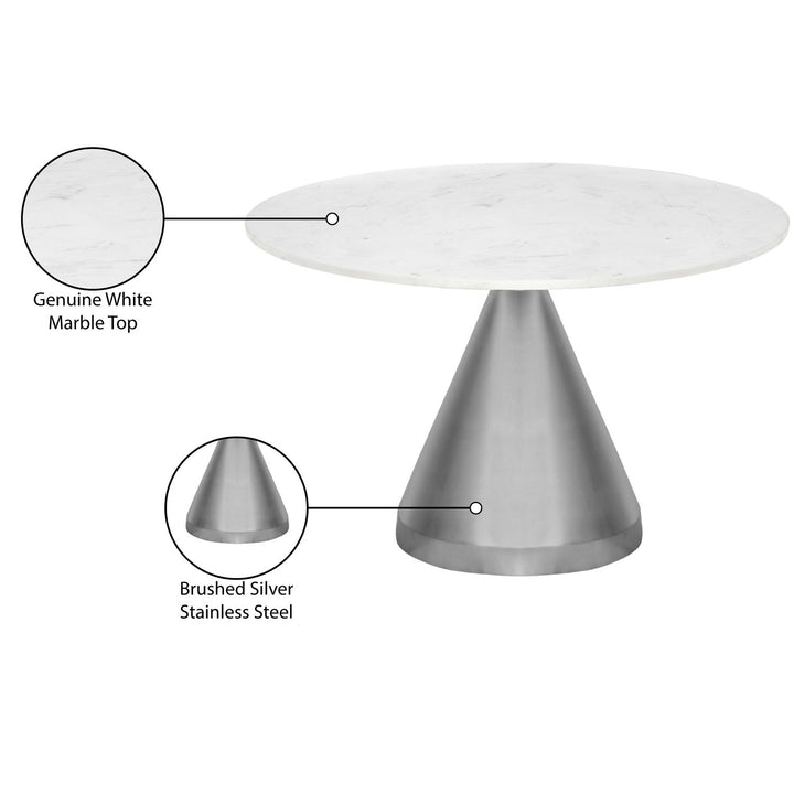 Emery Genuine Marble Top And Steel Base Dining Table — White / Brushed Silver