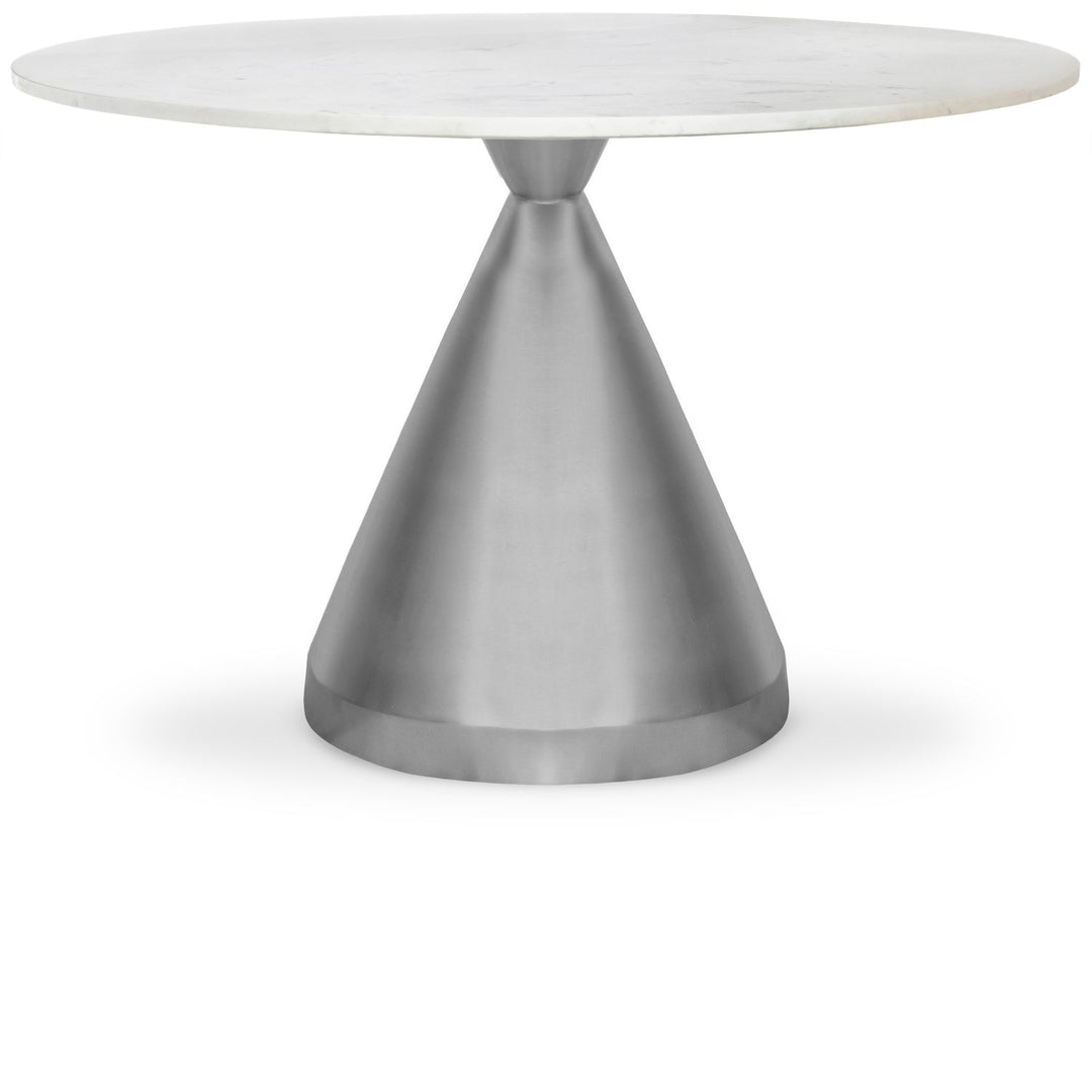 Emery Genuine Marble Top And Steel Base Dining Table — White / Brushed Silver