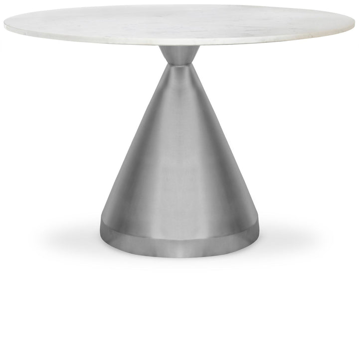 Emery Genuine Marble Top And Steel Base Dining Table — White / Brushed Silver