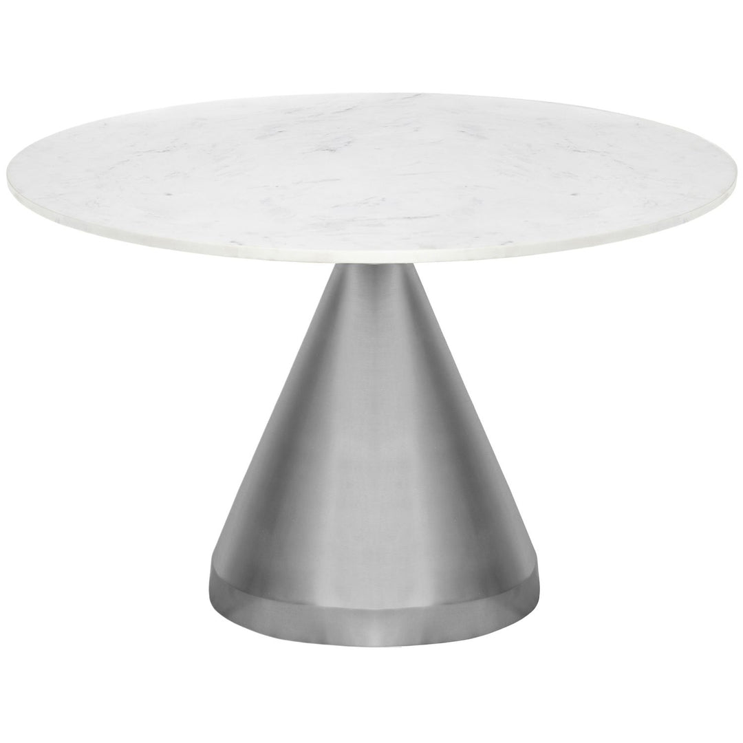 Emery Genuine Marble Top And Steel Base Dining Table — White / Brushed Silver