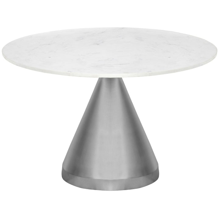 Emery Genuine Marble Top And Steel Base Dining Table — White / Brushed Silver
