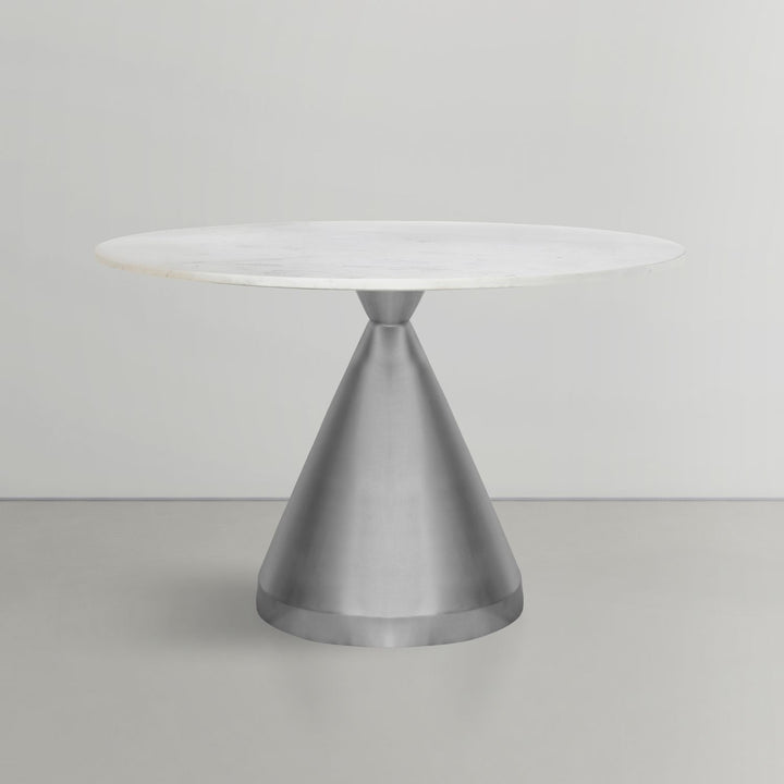 Emery Genuine Marble Top And Steel Base Dining Table — White / Brushed Silver