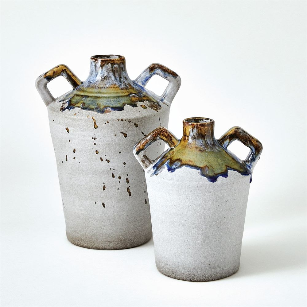 Volcan Footed Vase-Grey/Reactive Green