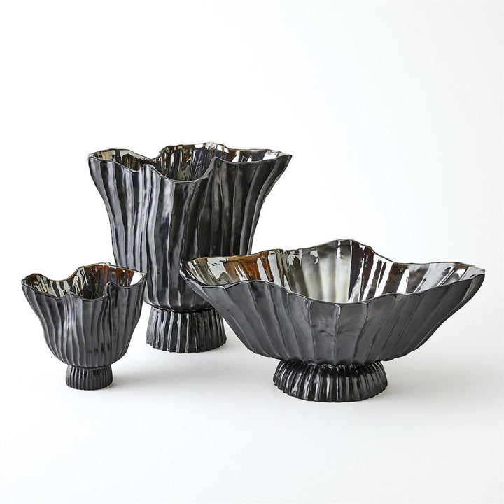Vases Folha Footed Vase-Black/Metallic-Lg