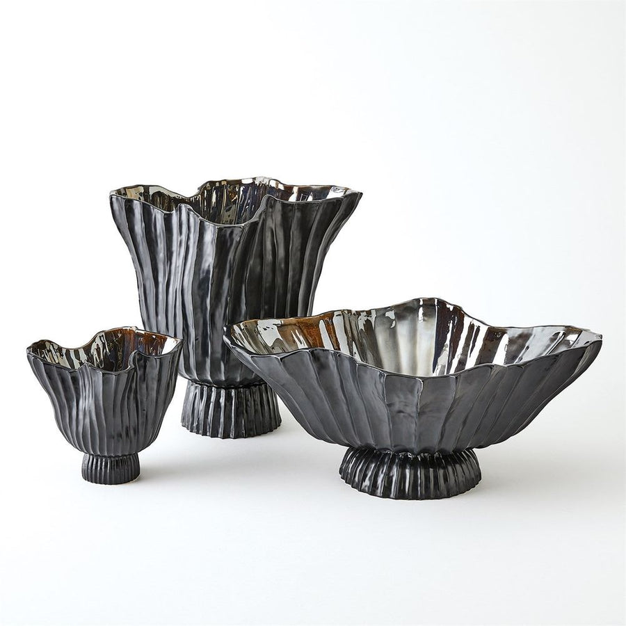 Vases Folha Footed Vase-Black/Metallic-Lg