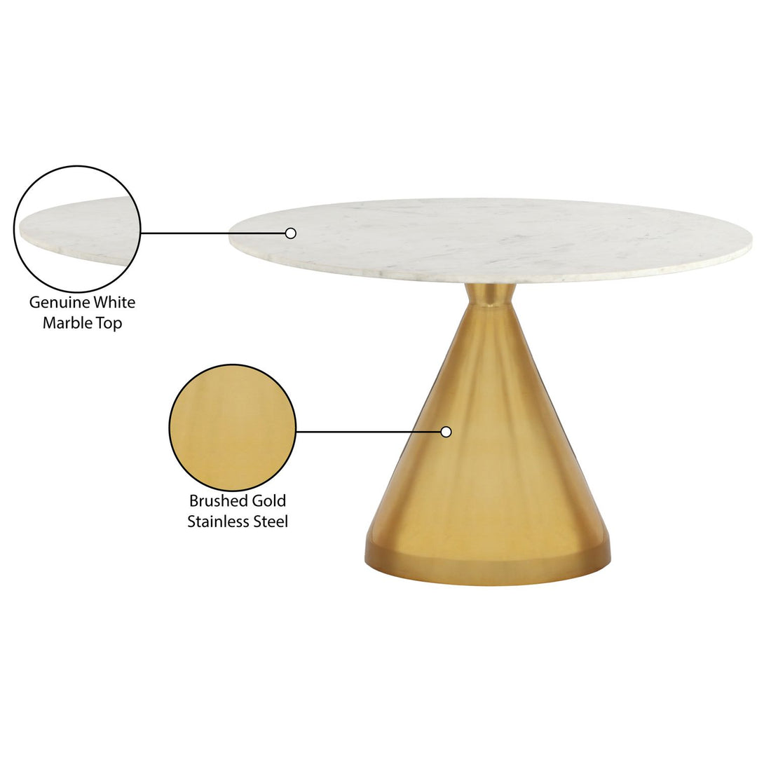 Emery Genuine Marble Top And Steel Base Dining Table — White / Brushed Gold