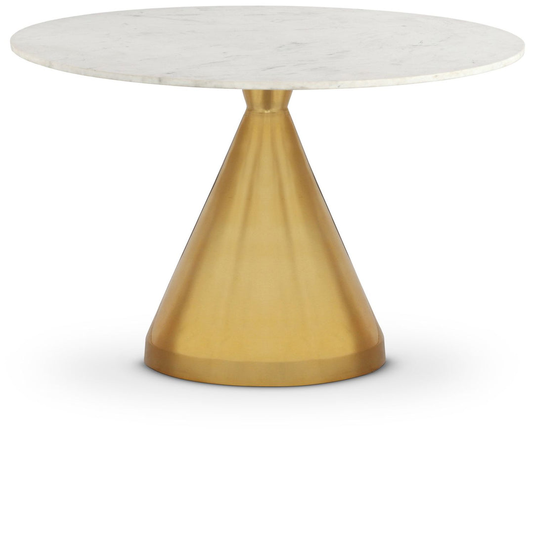Emery Genuine Marble Top And Steel Base Dining Table — White / Brushed Gold