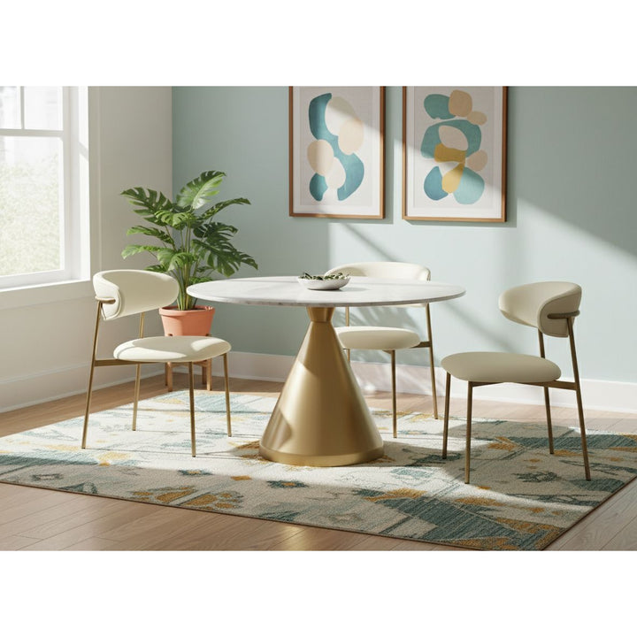 Emery Genuine Marble Top And Steel Base Dining Table — White / Brushed Gold