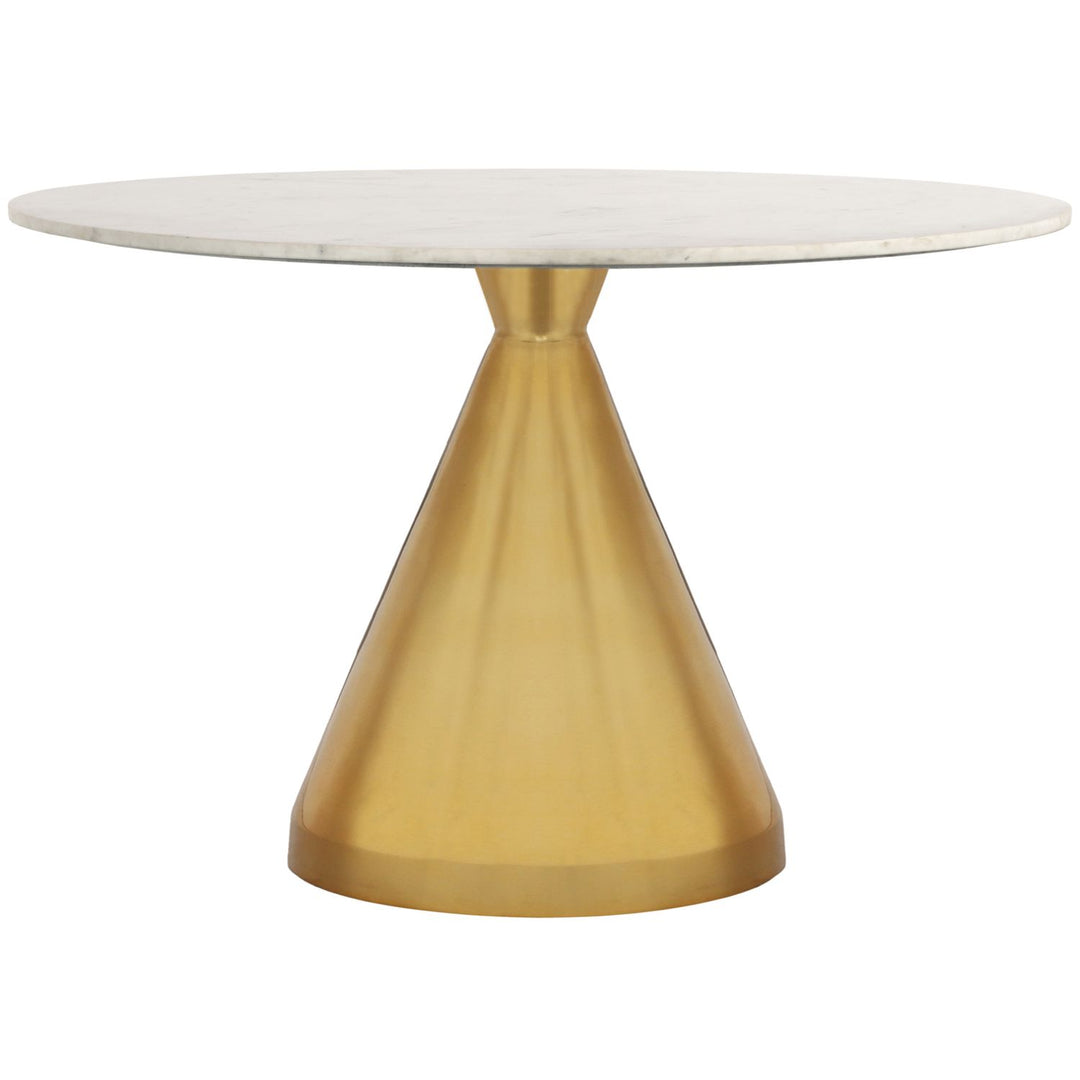 Emery Genuine Marble Top And Steel Base Dining Table — White / Brushed Gold