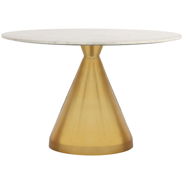 Emery Genuine Marble Top And Steel Base Dining Table — White / Brushed Gold
