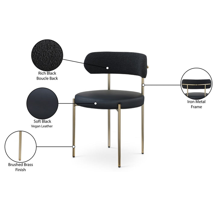 Beacon Vegan Leather And Boucle Fabric Upholstered Dining Chair — Black / Brushed Brass