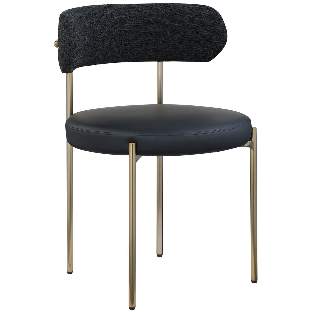 Beacon Vegan Leather And Boucle Fabric Upholstered Dining Chair — Black / Brushed Brass