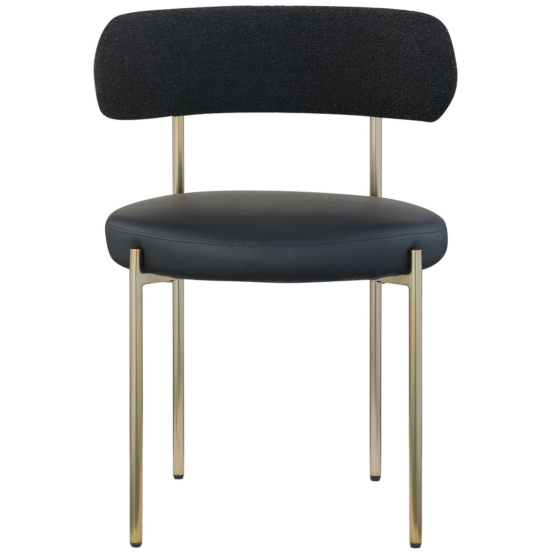 Beacon Vegan Leather And Boucle Fabric Upholstered Dining Chair — Black / Brushed Brass