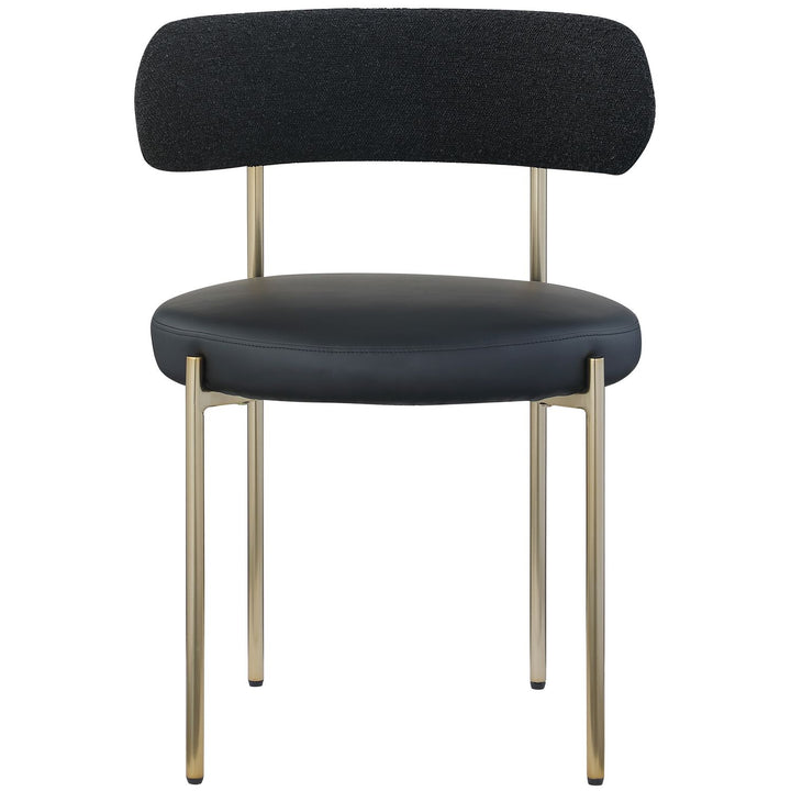 Beacon Vegan Leather And Boucle Fabric Upholstered Dining Chair — Black / Brushed Brass