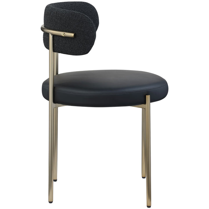 Beacon Vegan Leather And Boucle Fabric Upholstered Dining Chair — Black / Brushed Brass