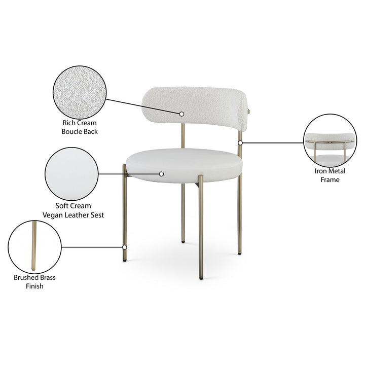 Beacon Vegan Leather And Boucle Fabric Upholstered Dining Chair — Cream / Brushed Brass