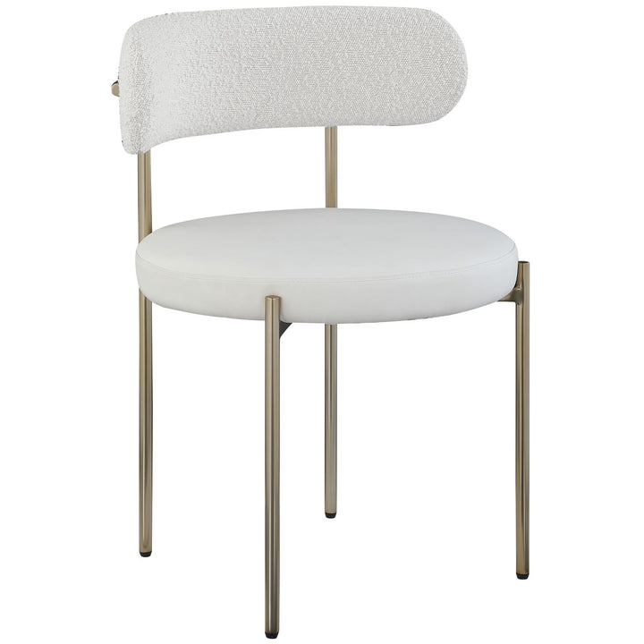 Beacon Vegan Leather And Boucle Fabric Upholstered Dining Chair — Cream / Brushed Brass