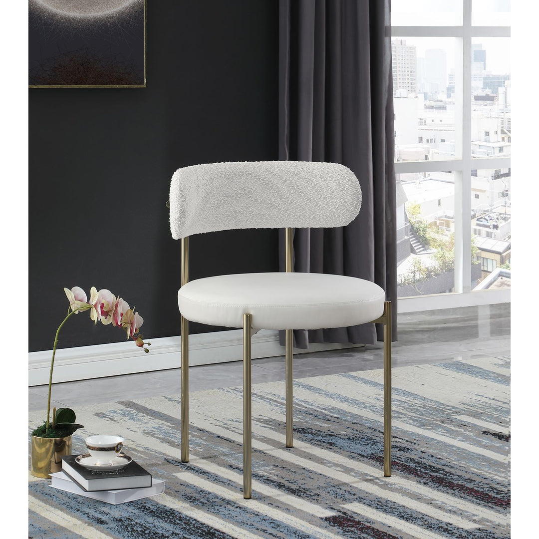 Beacon Vegan Leather And Boucle Fabric Upholstered Dining Chair — Cream / Brushed Brass
