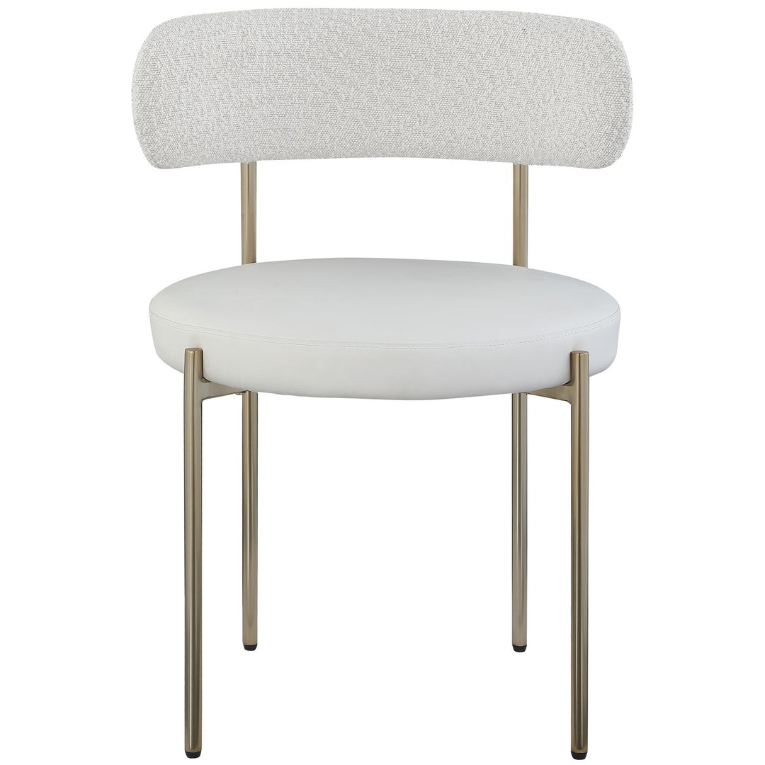 Beacon Vegan Leather And Boucle Fabric Upholstered Dining Chair — Cream / Brushed Brass