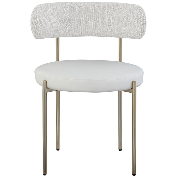 Beacon Vegan Leather And Boucle Fabric Upholstered Dining Chair — Cream / Brushed Brass