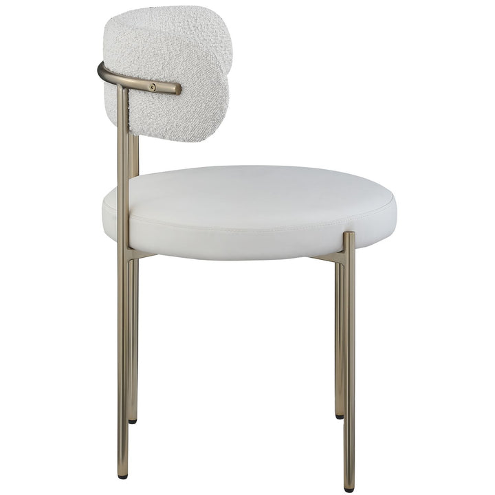 Beacon Vegan Leather And Boucle Fabric Upholstered Dining Chair — Cream / Brushed Brass
