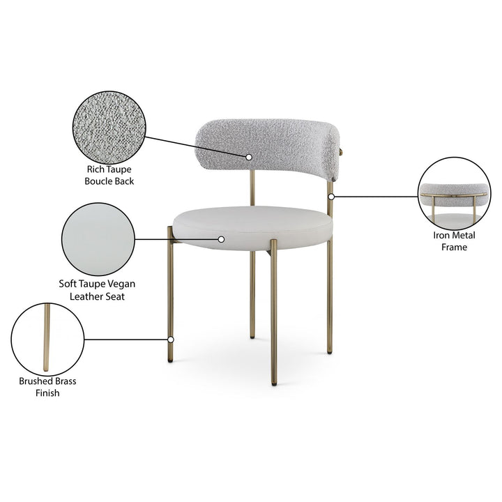 Beacon Vegan Leather And Boucle Fabric Upholstered Dining Chair — Taupe / Brushed Brass