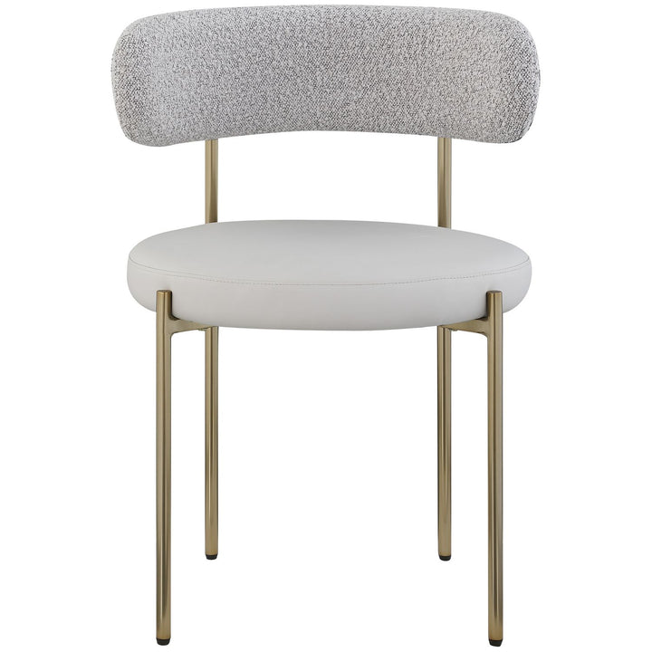 Beacon Vegan Leather And Boucle Fabric Upholstered Dining Chair — Taupe / Brushed Brass