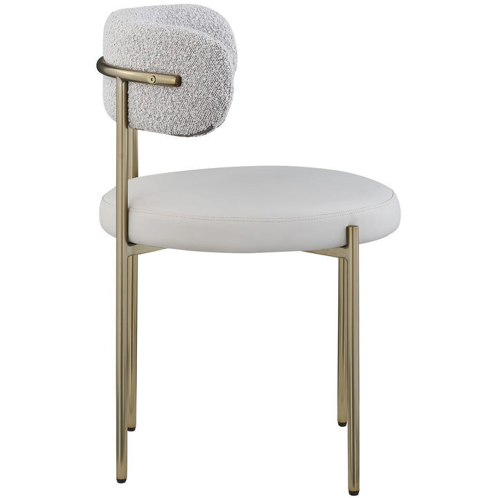 Beacon Vegan Leather And Boucle Fabric Upholstered Dining Chair — Taupe / Brushed Brass