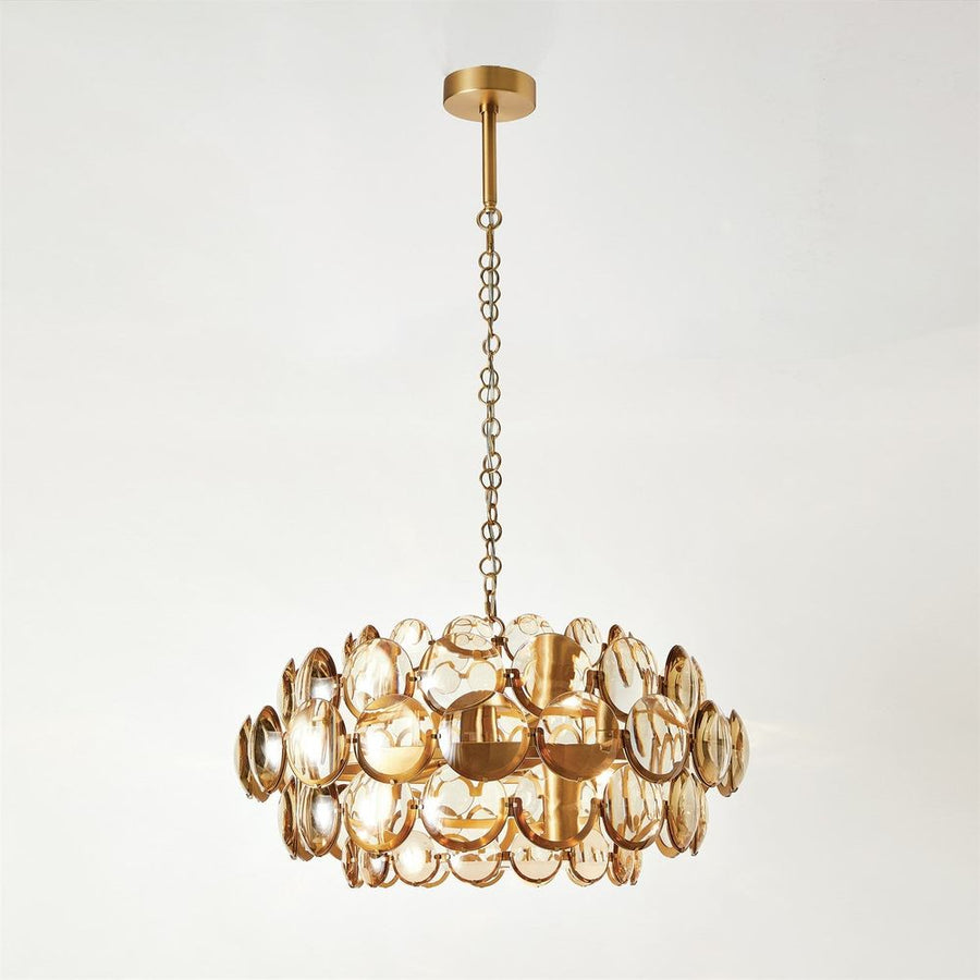 Chandeliers Cabochon Amber Glass Chandelier-Brass