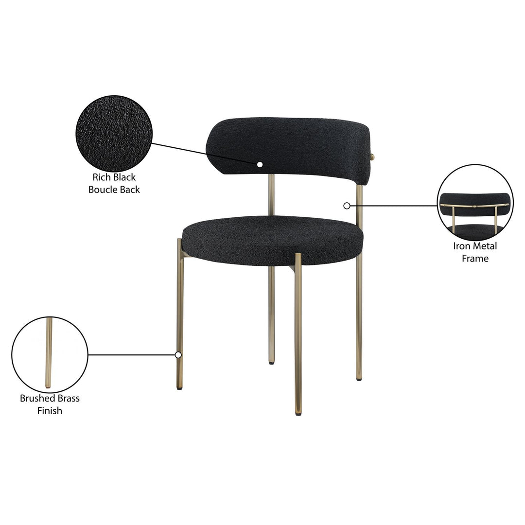 Beacon Boucle Fabric Upholstered Dining Chair — Black / Brushed Brass