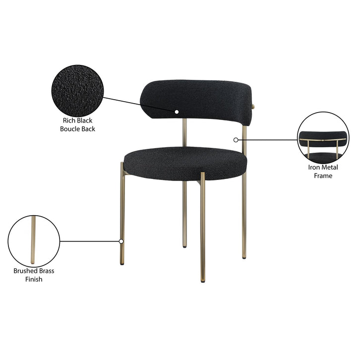 Beacon Boucle Fabric Upholstered Dining Chair — Black / Brushed Brass