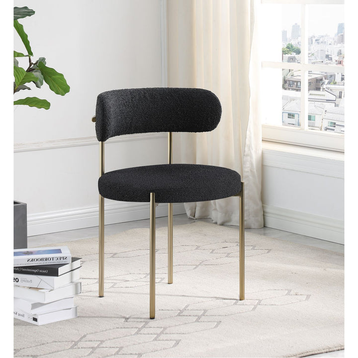 Beacon Boucle Fabric Upholstered Dining Chair — Black / Brushed Brass