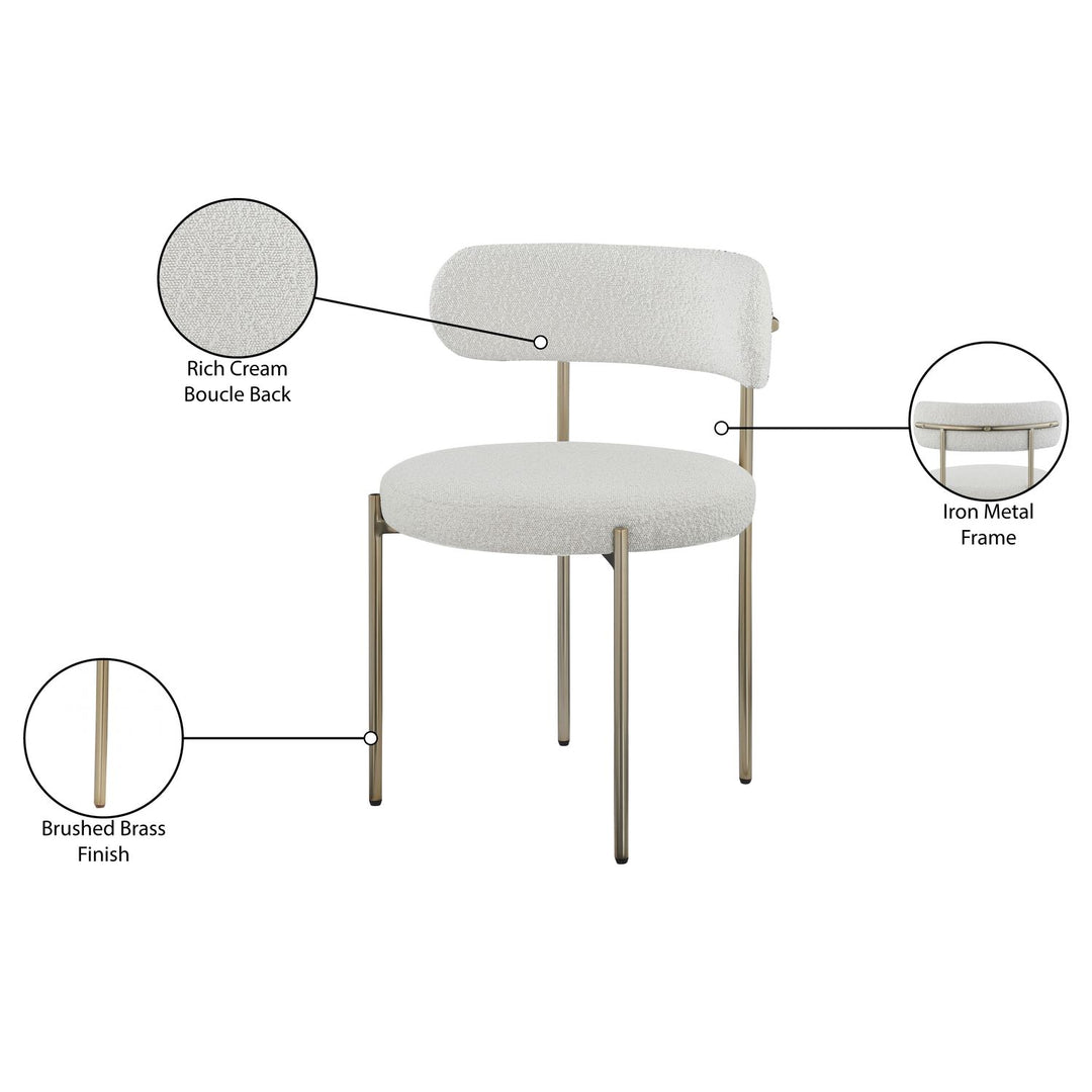 Beacon Boucle Fabric Upholstered Dining Chair — Cream / Brushed Brass