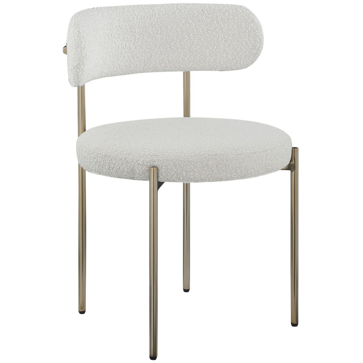 Beacon Boucle Fabric Upholstered Dining Chair — Cream / Brushed Brass