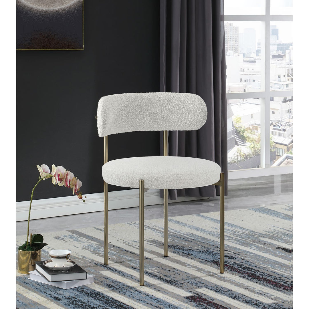 Beacon Boucle Fabric Upholstered Dining Chair — Cream / Brushed Brass