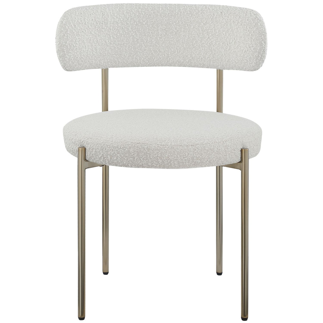 Beacon Boucle Fabric Upholstered Dining Chair — Cream / Brushed Brass