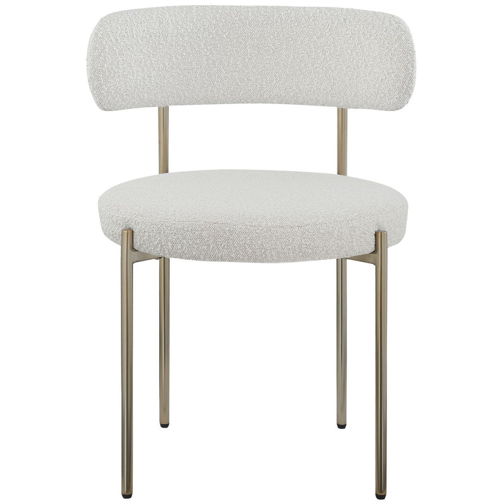 Beacon Boucle Fabric Upholstered Dining Chair — Cream / Brushed Brass