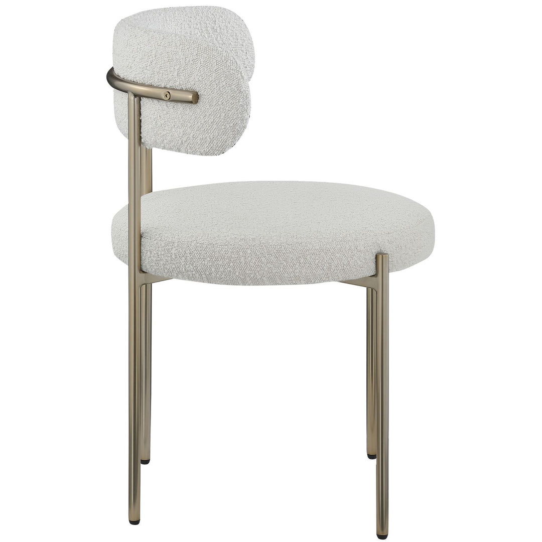 Beacon Boucle Fabric Upholstered Dining Chair — Cream / Brushed Brass
