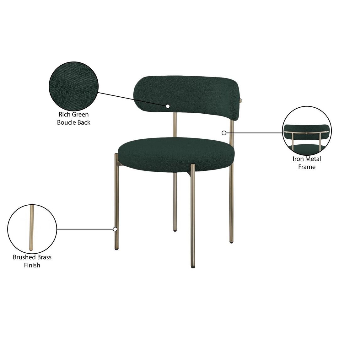 Beacon Boucle Fabric Upholstered Dining Chair — Green / Brushed Brass