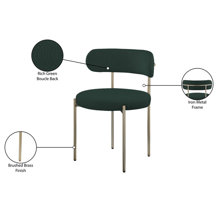 Beacon Boucle Fabric Upholstered Dining Chair — Green / Brushed Brass