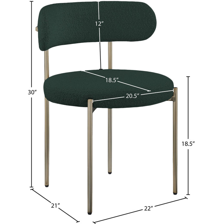 Beacon Boucle Fabric Upholstered Dining Chair — Green / Brushed Brass
