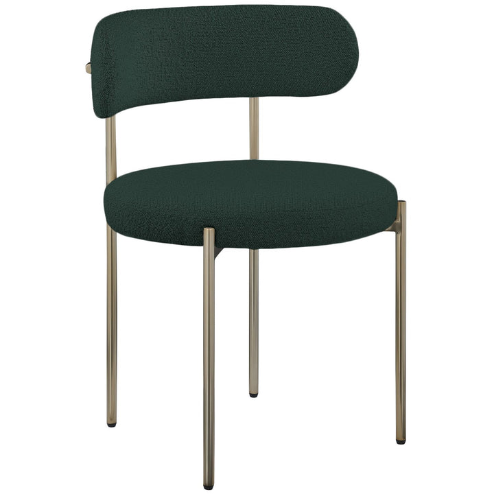Beacon Boucle Fabric Upholstered Dining Chair — Green / Brushed Brass