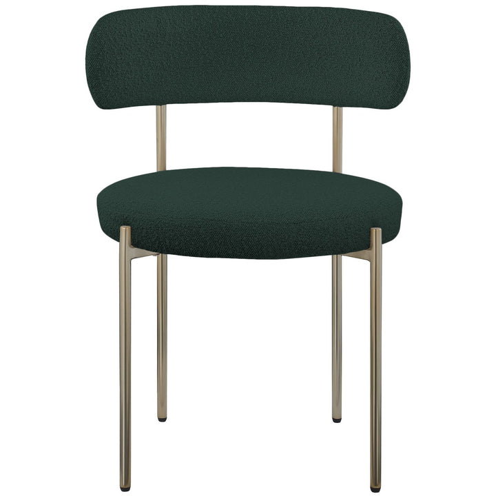 Beacon Boucle Fabric Upholstered Dining Chair — Green / Brushed Brass